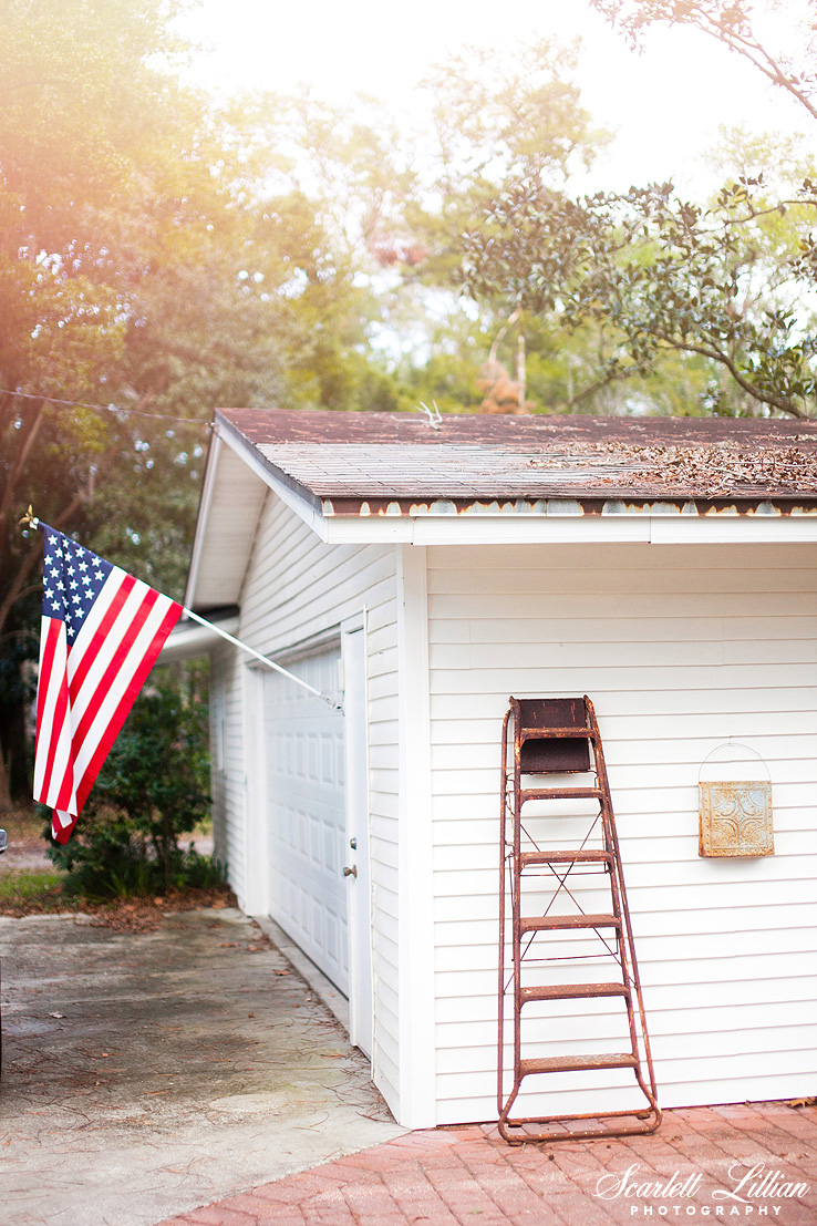 Representing this amazing country we live in and the American style farmhouse. The rusty ladder was something that was used as a movie prop in the TV movie with Julia Roberts' brother Eric that was filmed at this house in the 90s.